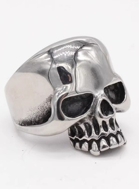 时尚钛钢男款戒指 欧美个性复古暗黑风骷髅头钛钢男式戒指指环