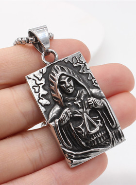 时尚钛钢项链 欧美个性复古巫师鬼长方牌吊坠男式钛钢项链