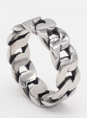 时尚钛钢男款戒指 欧美个性链条戒指 复古粗链条钛钢戒指指环