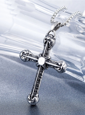 时尚钛钢项链  欧美潮流复古十字架吊坠潮男嘻哈项链男士钛钢项链