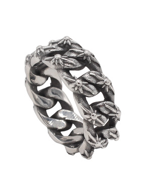 时尚钛钢男款戒指 欧美个性复古链条戒指 太阳图腾钢戒指指环