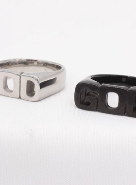 时尚钛钢男款戒指 欧美个性复古字母GOD嘻哈潮酷钛钢戒指指环