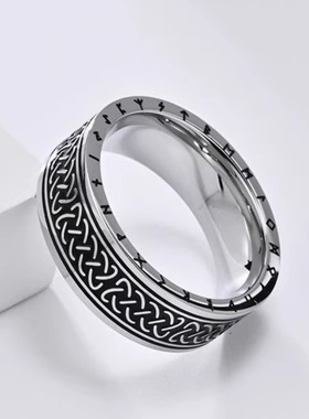 时尚钛钢戒指 北欧复古银色维京文字凯尔特结做旧钛钢戒指指环