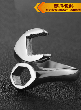 时尚钛钢戒指 朋克扳手工具食指指环 男款戒指指环