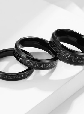 时尚男女戒指 468毫米黑色钨钢镶嵌冰丝情侣对戒防剐蹭钨金戒指