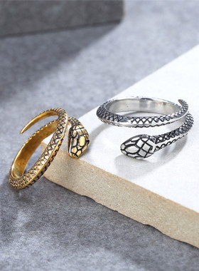 欧美风复古生肖蛇男士钛钢戒指