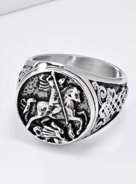 时尚钛钢戒指 欧美复古个性骑士钛钢戒指时尚绳结图腾指环