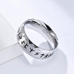 时尚钛钢戒指  复古北欧维京文字卢恩符文字母男款钛钢戒指指环