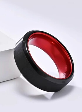 时尚钛钢戒指 INS欧美拉丝双色戒指嵌氧化铝双色哑光钛钢戒指指环
