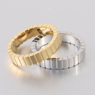 时尚钛钢戒指 简约光面ins几何戒指 简约条纹方格钛钢戒指指环