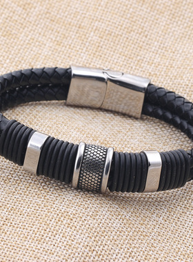 编织手镯钛钢编织皮质手链