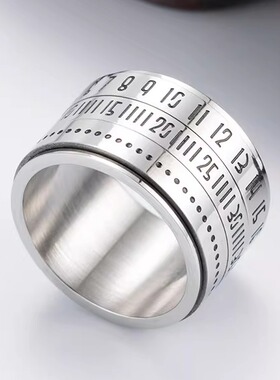 时尚钛钢戒指 欧美风时间戒指 旋转动阿拉伯数字潮男钛钢戒指指环