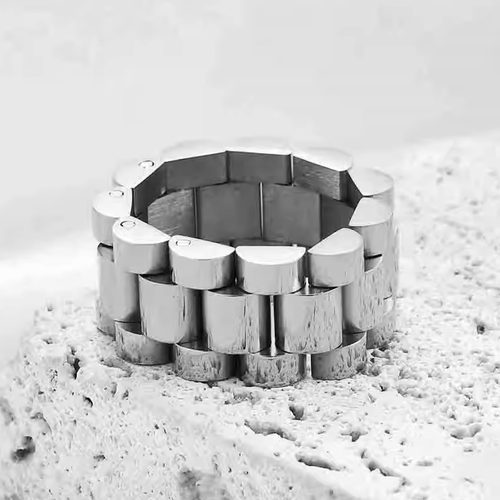 时尚钛钢戒指 欧美时尚简约10MM手表链戒指 简约时尚钛钢戒指指环