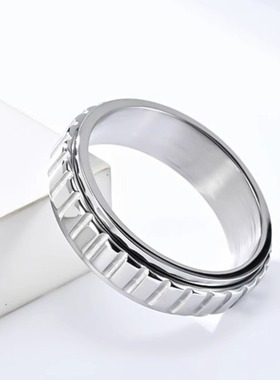 时尚钛钢戒指 无性别中性可旋转方格子戒指 缓解焦虑钛钢戒指指环