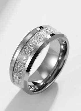 时尚男女戒指 平面钨钢镶嵌冰丝情侣对戒 男女通用防剐蹭钨金戒指