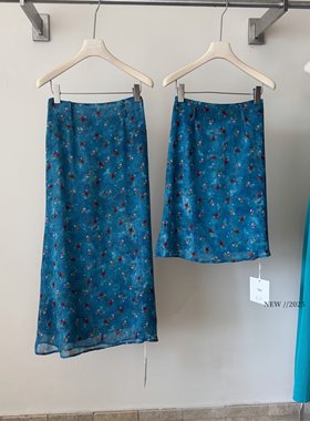 Ashy Snow泰兰德少女蓝色碎花雪纺直筒半身裙长裙春夏油画鱼尾裙