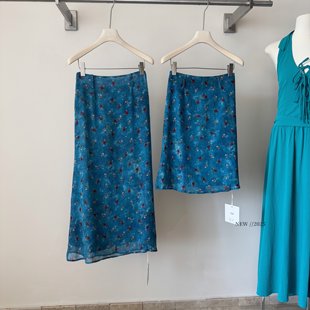 Ashy Snow泰兰德少女蓝色碎花雪纺直筒半身裙长裙春夏油画鱼尾裙