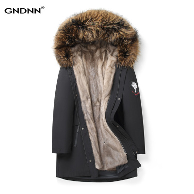 加肥加大码水貂毛整貂内胆派克服男中长款连帽外套皮草尼克服胖子