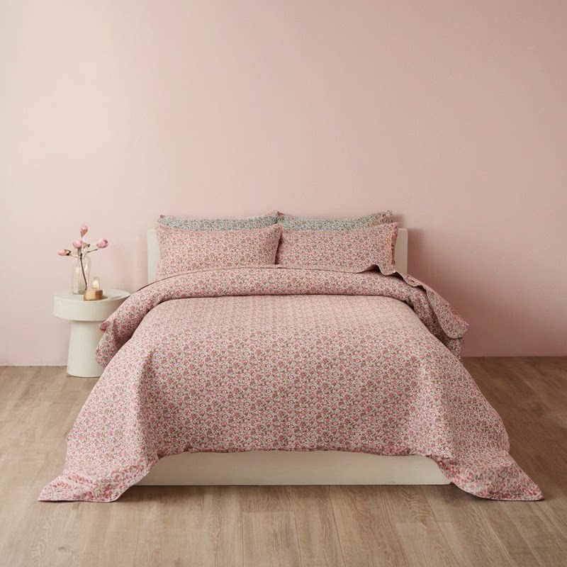 外贸韩国Flowering纯棉床盖三件套 韩式田园碎花绗缝夹棉抗皱床单