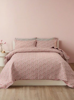 外贸韩国Flowering纯棉床盖三件套 韩式田园碎花绗缝夹棉抗皱床单