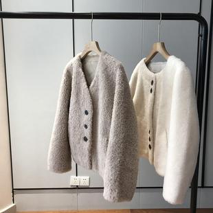 款式年轻又贵气!100%纯羊毛~颗粒羊羔毛皮草圆领短款外套G092713
