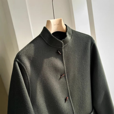 柜4400+！100%绵羊毛新中式立领竹节扣双面呢大衣毛呢外套女25冬