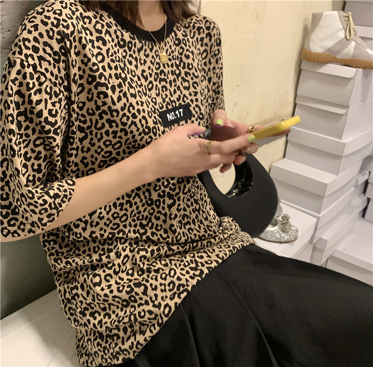 Real price Korean loose leopard short sleeve T-shirt