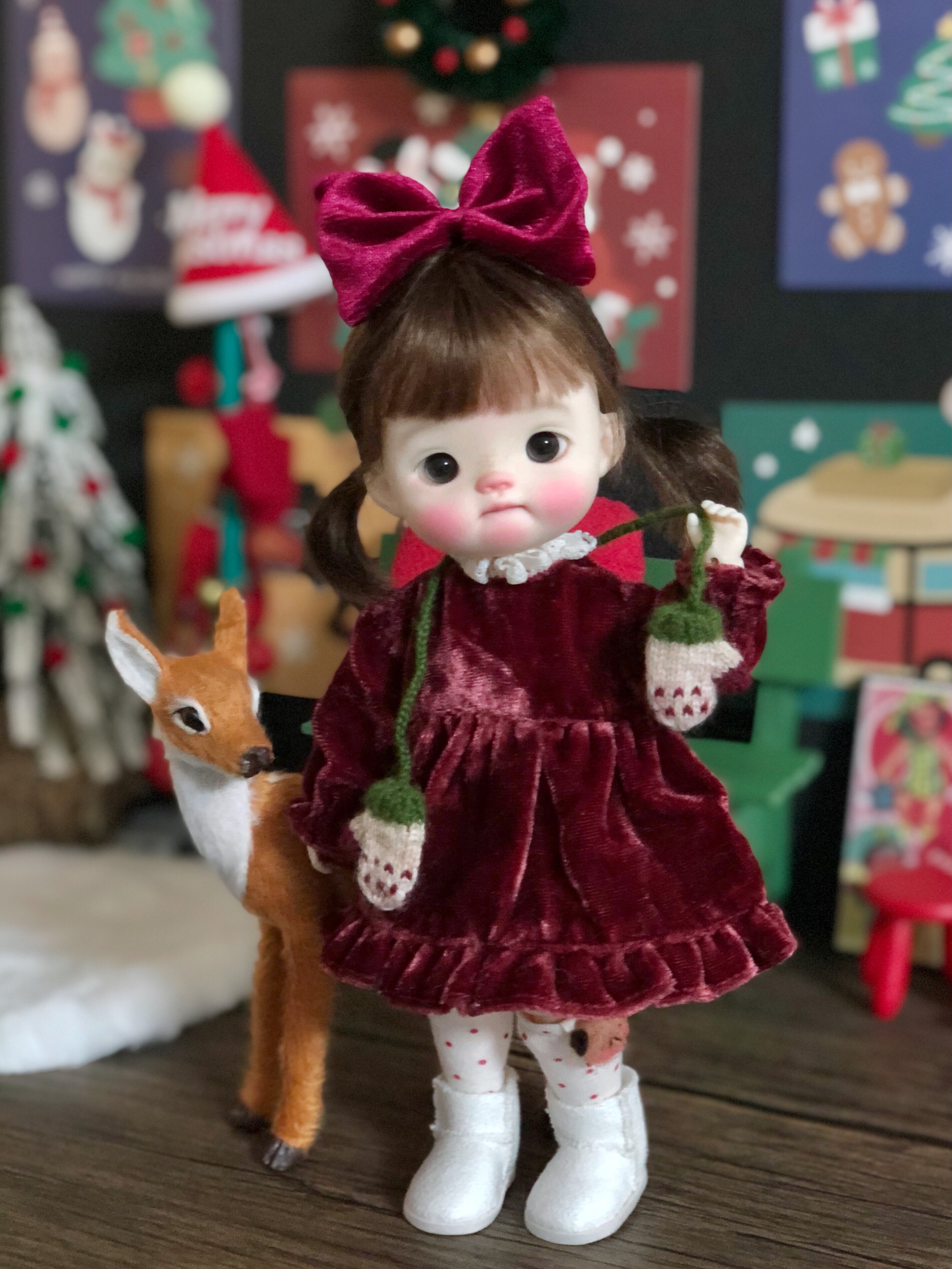bjd娃衣丝绒连衣裙新年裙子胖点体点点大力力小六体小肥羊Blythe