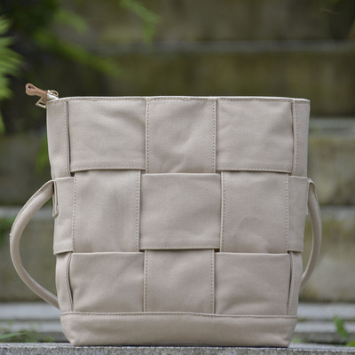 硬挺全棉帆布编织托特tote包胡粉卡其灰色小众通勤可水洗单肩手提