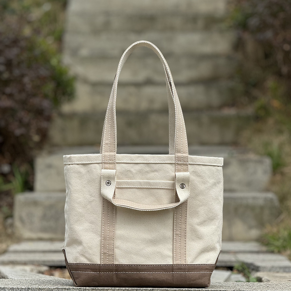 重磅厚硬帆布托特tote包 沙灰 胡粉拼色双手提大容量uivy原创设计