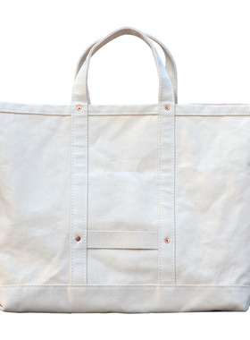重磅厚硬帆布米白超大单肩休闲托特tote包 全铜铆钉 uivy原创设计