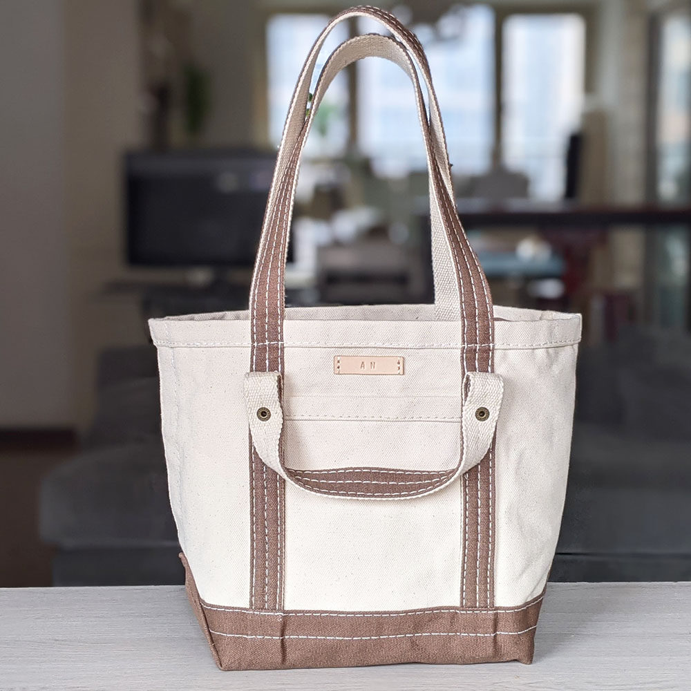 重磅厚硬帆布单肩托特tote岩石棕
