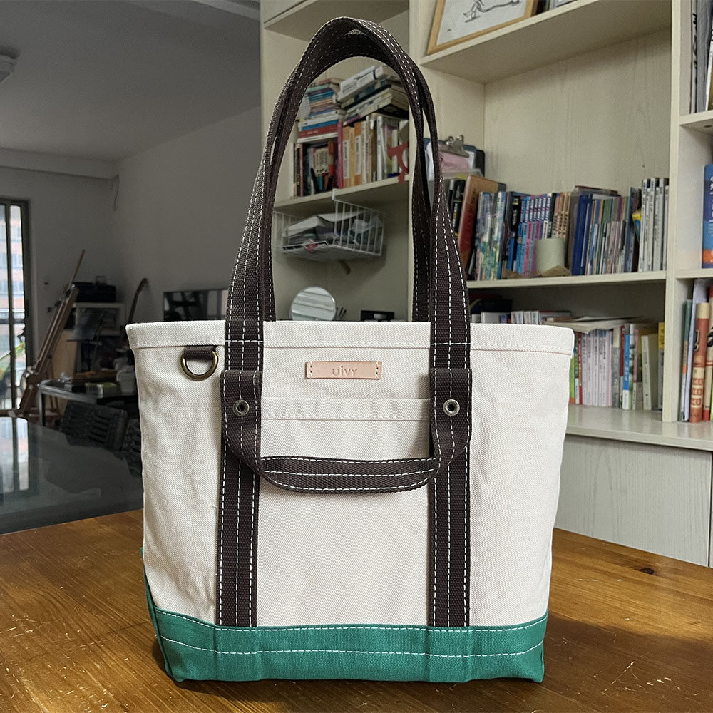 重磅帆布托特包绿底咖啡多功能