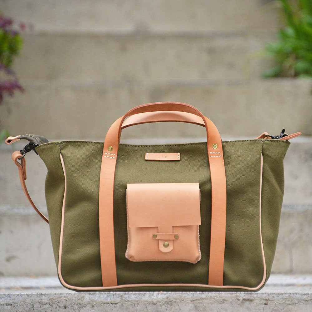 重磅厚硬帆布托特tote包  军绿+原皮 意大利植鞣树膏牛皮中性uivy