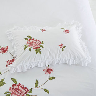 纯棉白色公主枕套单人绣花老式 花边80年代怀旧枕头套全棉一对装