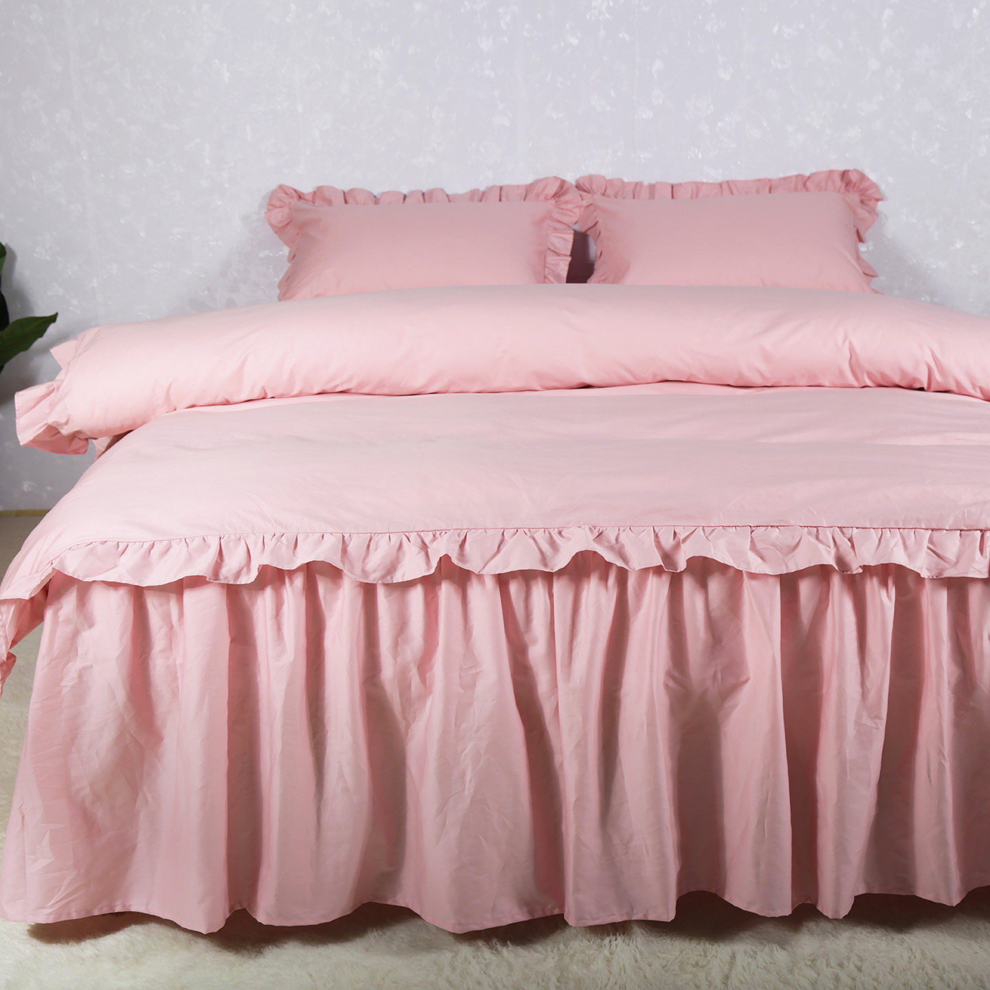 单层床裙四件套纯棉全棉2025新款纯棉55厘米加高床罩纯色花边被套