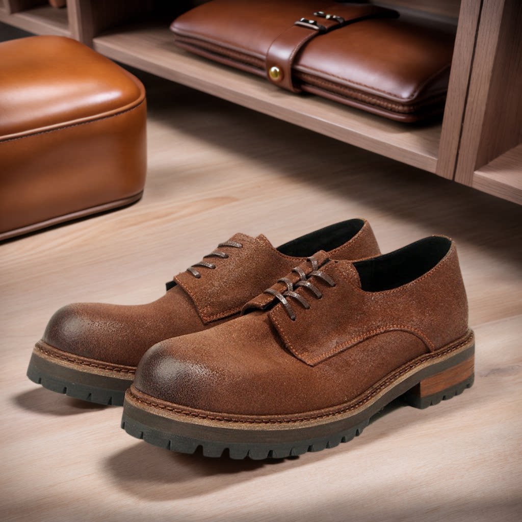 正品Vintage原创磨砂牛皮工装鞋男士复古厚底机车鞋真皮休闲皮鞋