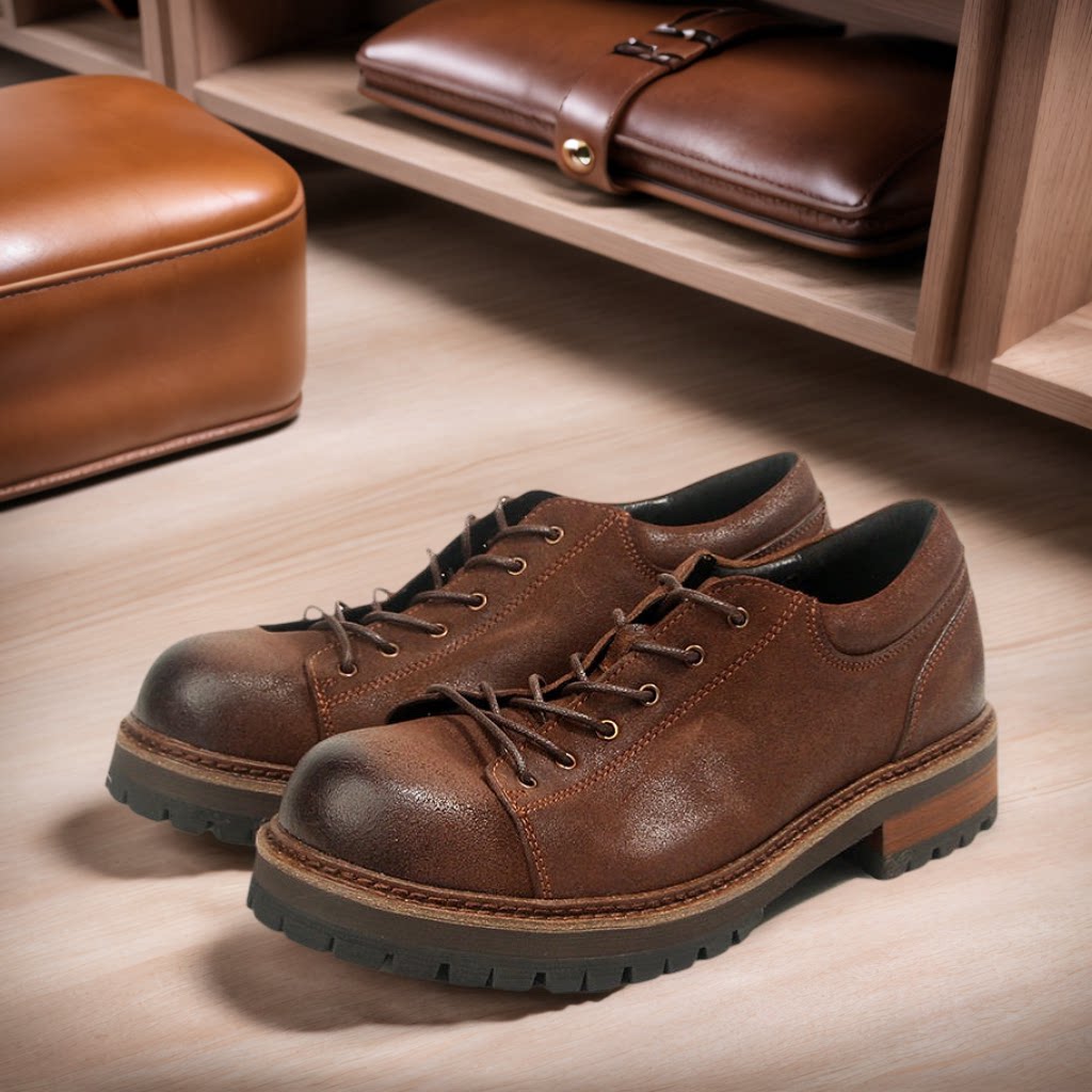 正品Vintage原创油蜡磨砂牛皮工装鞋男士复古真皮机车鞋休闲皮鞋