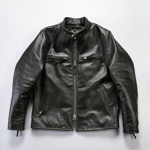 阿美Vintag马皮立领J100机车夹克