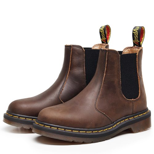 手工缝线Dr疯马皮切尔西靴男女