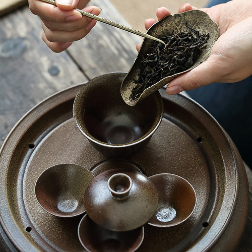 复古仿柴烧盖碗茶杯功夫茶具套装