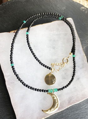 黑色手工减龄锁骨链月亮吊坠