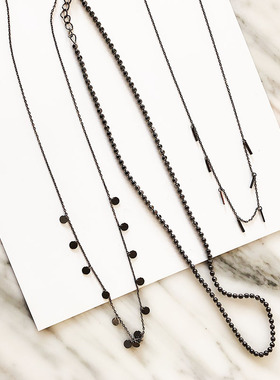 银镀金圆片黑色短项链