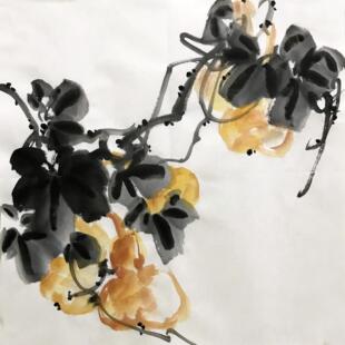 纯手绘真迹无框装饰品葫芦福禄寿喜写意水墨花鸟小品三尺斗方宣纸