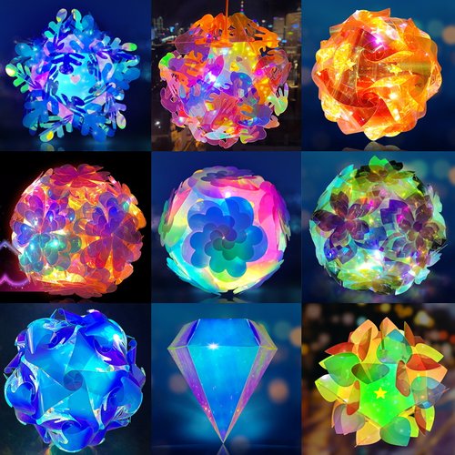 镭射炫彩灯笼拼装手工diy材料包花灯儿童手提发光夜灯新款活动