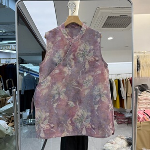 2026年夏装 流行女装 马夹背心亚麻天丝提花面料中长款 百搭显瘦 新款