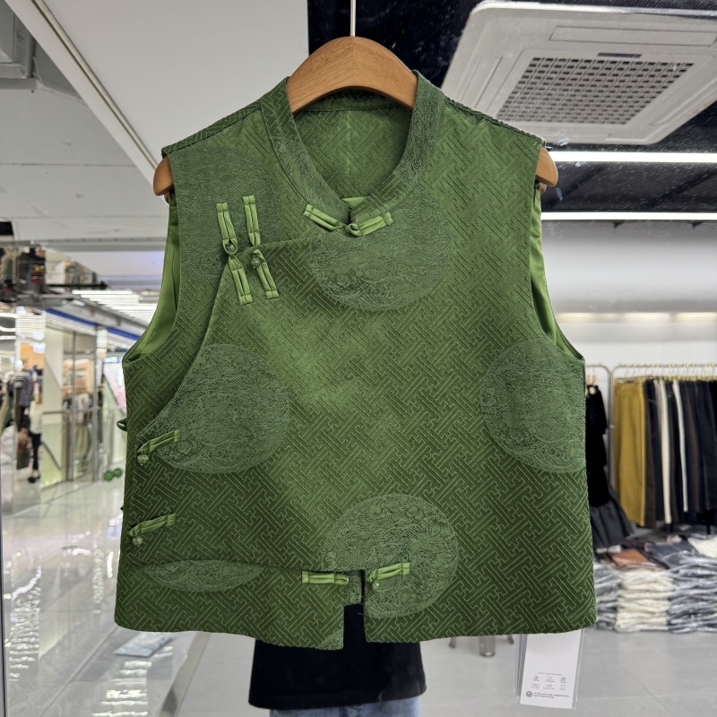 新中式女装马夹背心2025年秋装新款缎面提花盘扣装饰短款国风马甲