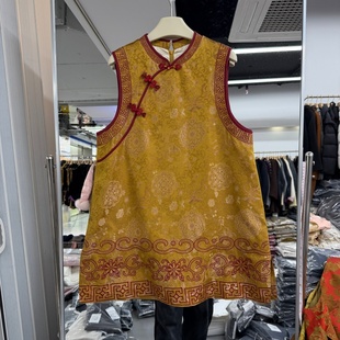 2026年春装新款流行女装新中式马夹背心连衣裙国风缎面提花显气质