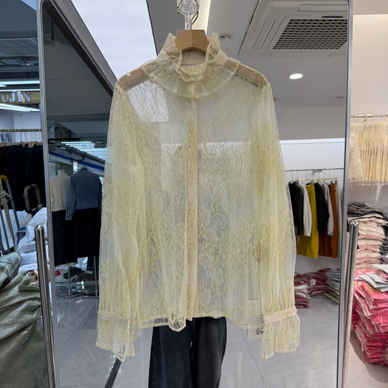 欧洲站2026年春装新款流行女装透视面料上衣小衫立领洋气显气质潮