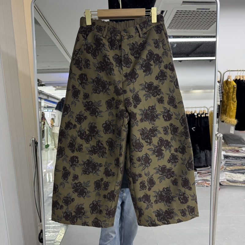 2025年秋装新款流行女装新中式阔腿裤缎面提花洋气显气质国风裤子